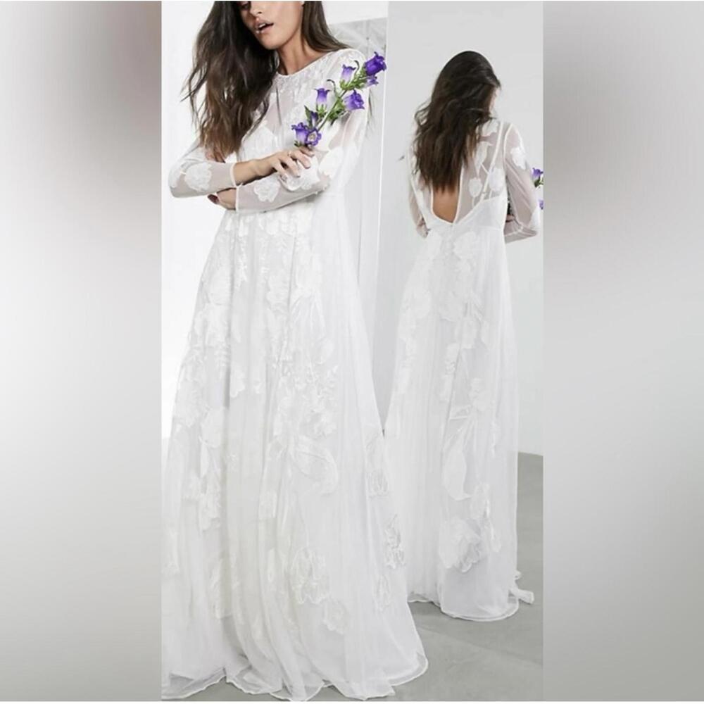 ASOS BRIDAL | Olivia Ivory Cream Floral Embroidered Maxi Wedding Dress Size 6